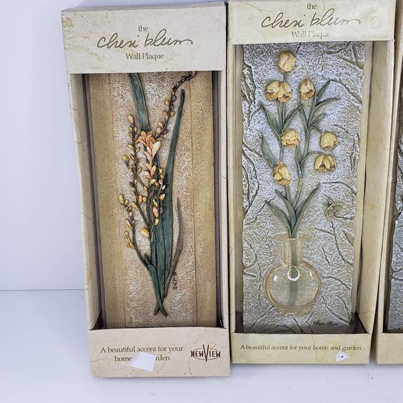 New View Cheri Blum Wall Plaque Decor Flowers Garden Field Set of 3 - Picture 2 of 7